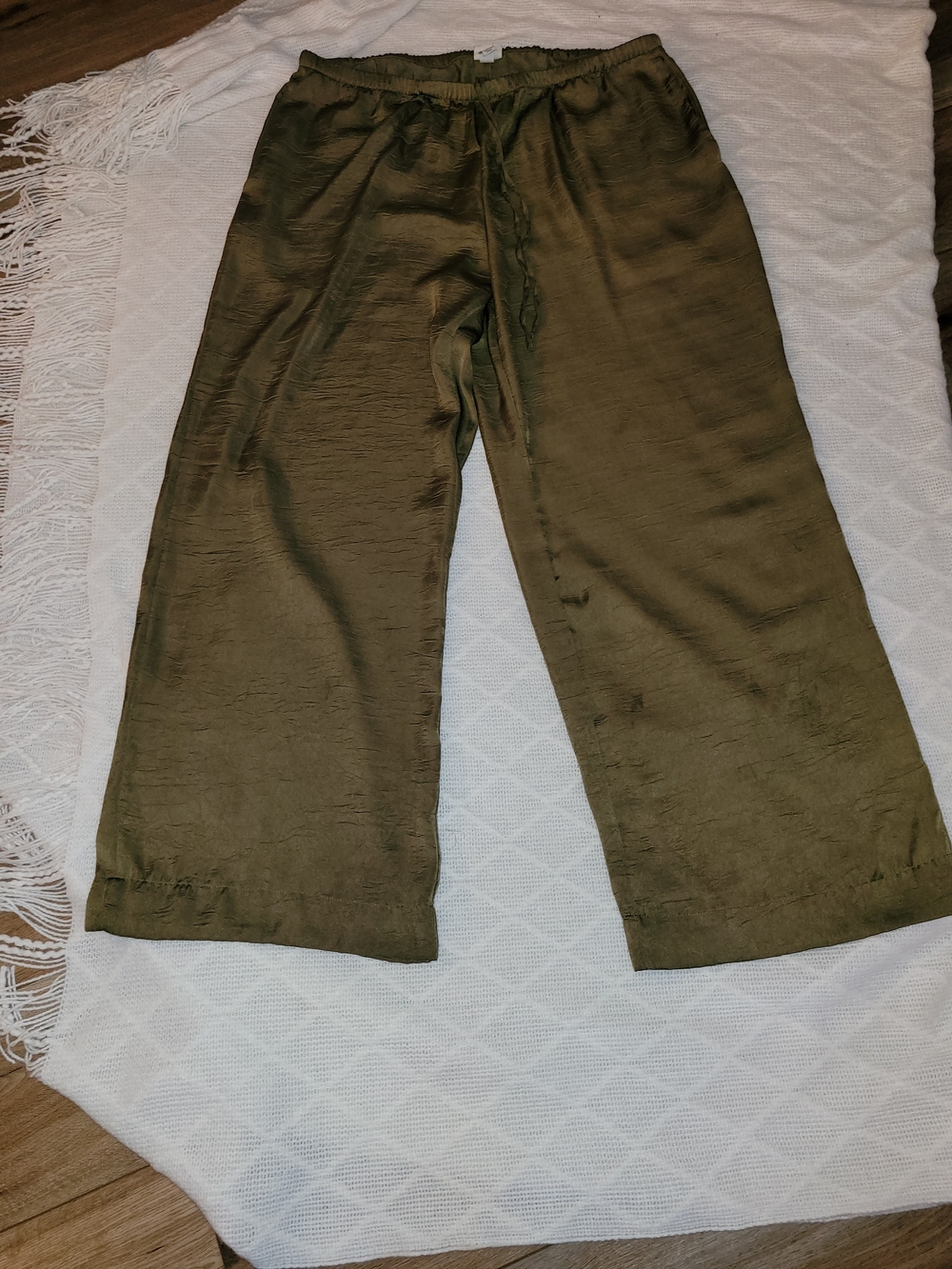 a new day Olive Green Wide-Leg Satin Pants